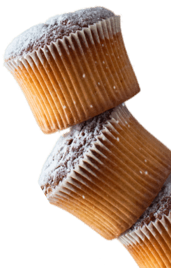 tower of muffins with powdered sugar